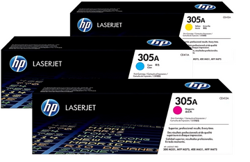 HP 305A 3-Pack Toner Cartridges Genuine (CE411A, CE412A, CE413A) - Cyan, Yellow, Magenta   