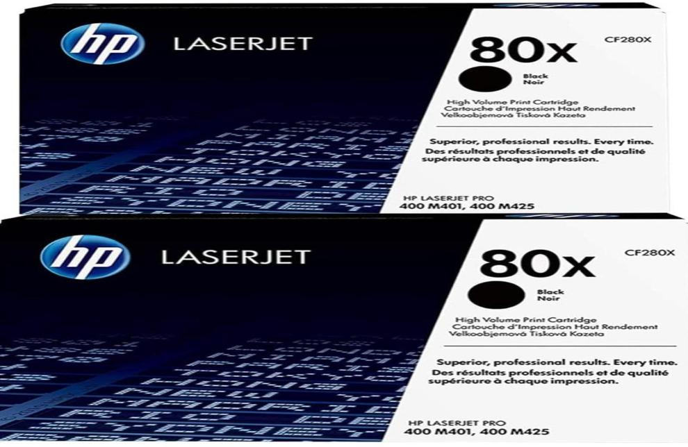 HP 80X CF280X Toner Cartridges Black High Yield Genuine- 2 Pack for HP Laserjet Pro 400 Printer M401 Series, M425dn